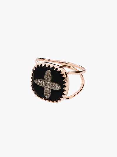 Pascale Monvoisin 9kt Rose Gold Bowie N°2 Diamond Cross Ring In Black Rose Gold