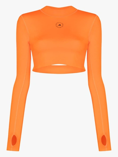 Shop Adidas By Stella Mccartney Truepace Cutout Logo Print Crop Top In App Signal Orange