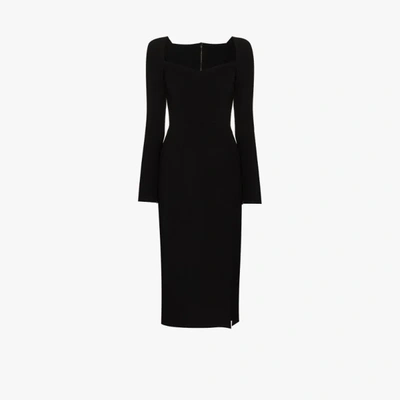 Shop Dolce & Gabbana Sweetheart Neck Midi Dress In Black