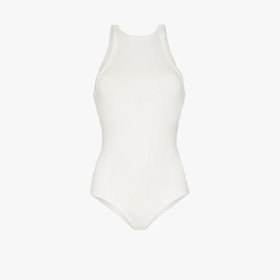 Shop Agolde High Neck Racerback Bodysuit In White White