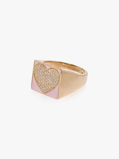 Shop Alison Lou 14k Yellow Gold Diamond Heart Signet Ring