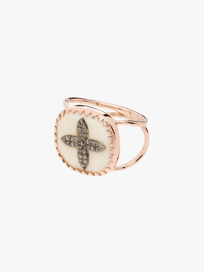 Pascale Monvoisin 9ct Rose Gold Bowie N 2 Diamond And Bakelite Ring In White Rose Gold