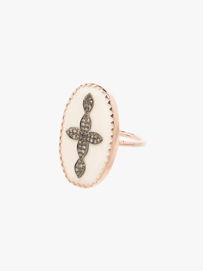 Shop Pascale Monvoisin 9k Rose Gold Bowie No. 3 White Diamond Cross Ring In White Rose Gold