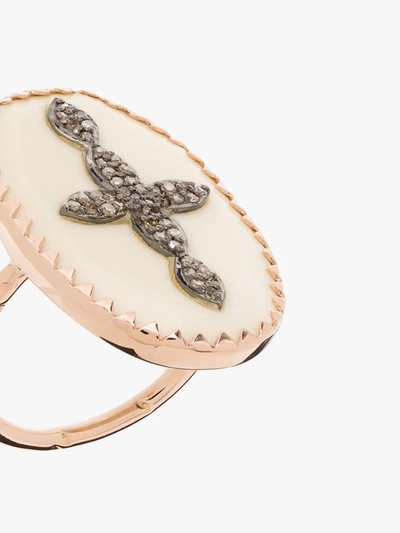 Shop Pascale Monvoisin 9k Rose Gold Bowie No. 3 White Diamond Cross Ring In White Rose Gold