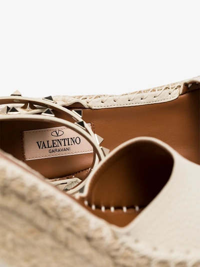 Shop Valentino Neutral 85 Rockstud Wedge Espadrilles In Neutrals