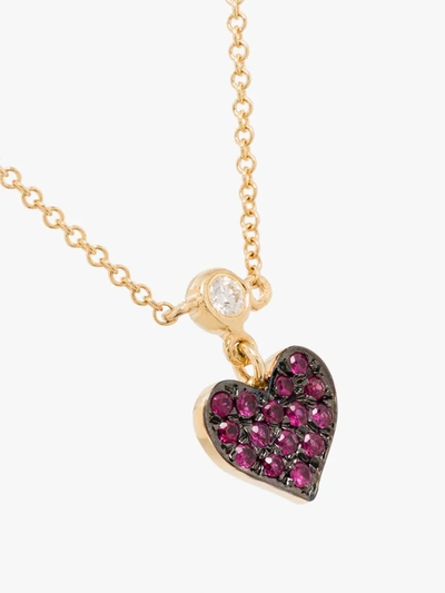 Shop Roxanne First 14k Rose Gold Mini Heart Ruby And Diamond Necklace