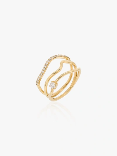 Shop Kimai 18k Yellow Gold Trio Diamond Stack Ring