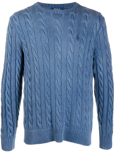 Shop Polo Ralph Lauren Cable Knit Cotton Jumper In Blue