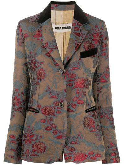 Shop Uma Wang Floral Brocade Blazer In Brown