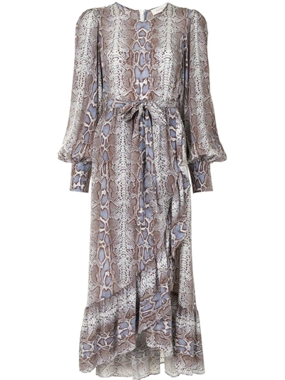 Shop Zimmermann Snakeskin-print Wrap Dress In Blue