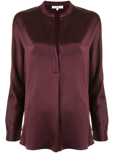 Shop Vince V-neck Cotton Blouse In Purple