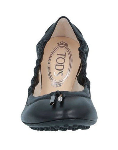 Tod's Crocodile Effect Leather Ballerina Shoes In Black