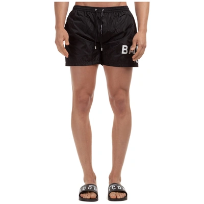 Shop Balmain Men's Boxer Swimsuit Bathing Trunks Swimming Suit Logo In Black