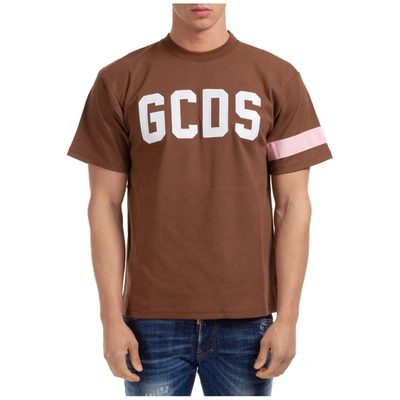 Shop Gcds Men's Short Sleeve T-shirt Crew Neckline Jumper Logo In Brown