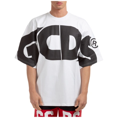 Shop Gcds Men's Short Sleeve T-shirt Crew Neckline Jumper Macro Logo In White