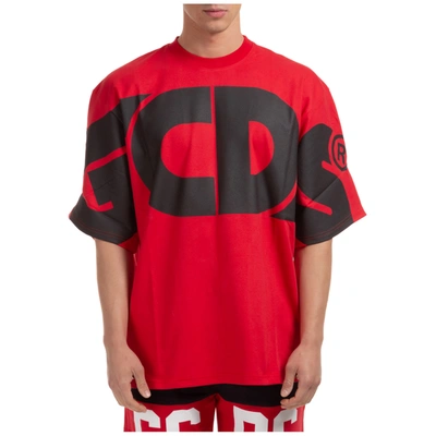 Shop Gcds Men's Short Sleeve T-shirt Crew Neckline Jumper Macro Logo In Red