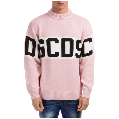 Shop Gcds Men's Crew Neck Neckline Jumper Sweater Pullover Band Logo In Pink
