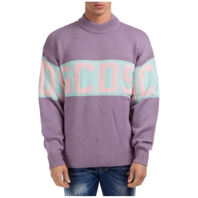 Shop Gcds Men's Crew Neck Neckline Jumper Sweater Pullover Band Logo In Purple