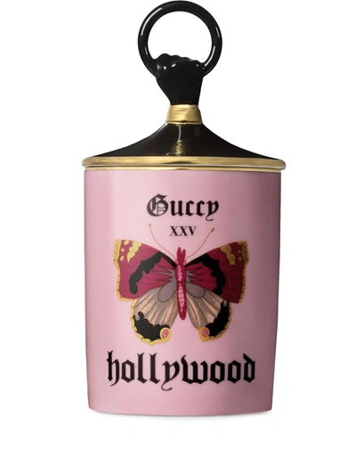 Shop Gucci Butterfly Print Candle In Pink