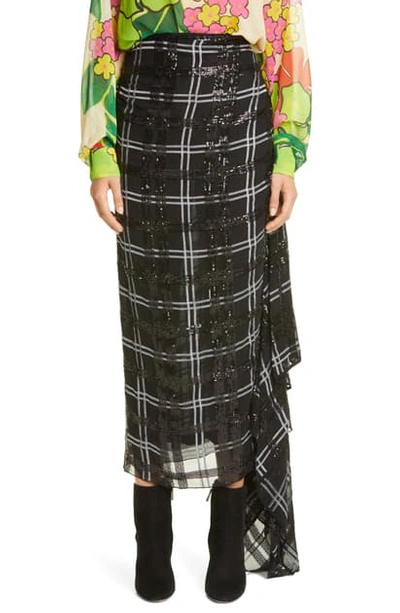 Shop Dries Van Noten Savin Sequin Plaid Asymmetrical Drape Skirt In Black 900