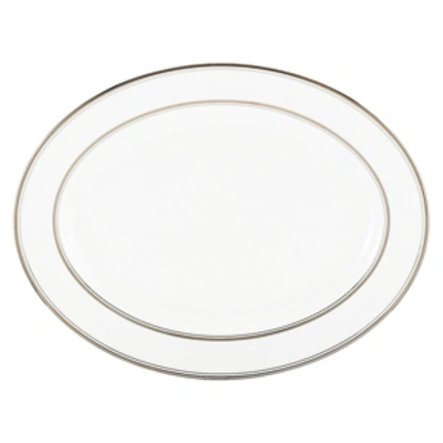 Shop Kate Spade Kates Spade New York Library Lane Platinum Oval Platter In White Body With A Thin Platinum Band Around The Edges, Banded In Platinum