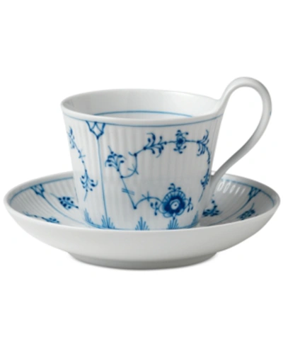 Shop Royal Copenhagen Blue Fluted Plain High Handle Cup & Saucer In Multi