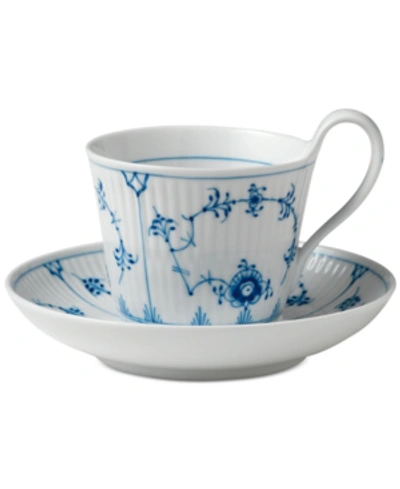 Royal Copenhagen Blue Fluted Plain High Handle Tea Cup & Saucer In Multi