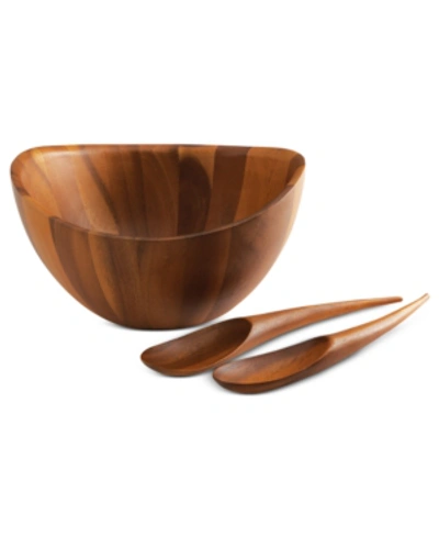 Nambe Portables Wood Salad Bowl With Servers