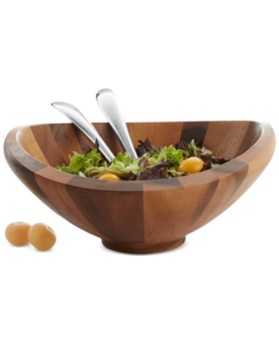 Shop Nambe Butterfly 3 Piece Wood Salad Set With Servers In Wood/silver