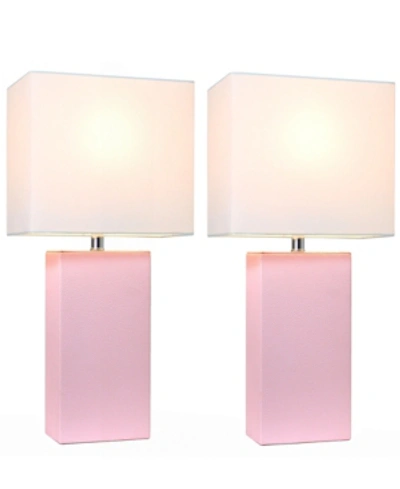 Shop All The Rages Elegant Designs 2 Pack Modern Leather Table Lamps With White Fabric Shades In Blush