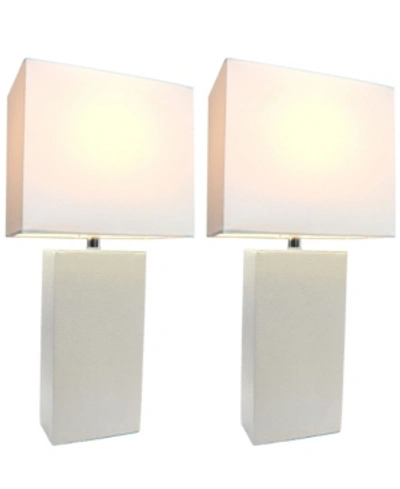 All The Rages Elegant Designs 2 Pack Modern Leather Table Lamps With White Fabric Shades In White