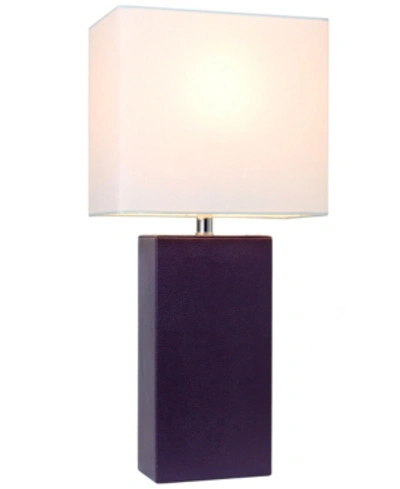 Shop All The Rages Elegant Designs Modern Leather Table Lamp With White Fabric Shade In Dark Purpl