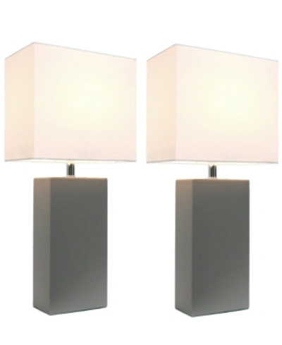 Shop All The Rages Elegant Designs 2 Pack Modern Leather Table Lamps With White Fabric Shades In Gray