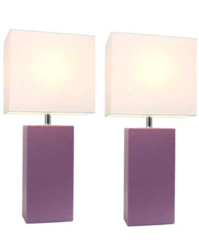 Shop All The Rages Elegant Designs 2 Pack Modern Leather Table Lamps With White Fabric Shades In Purple
