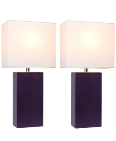 Shop All The Rages Elegant Designs 2 Pack Modern Leather Table Lamps With White Fabric Shades In Dark Purpl