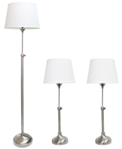 Shop All The Rages Elegant Designs Brushed Nickel Adjustable 3 Pack Lamp Set (2 Table Lamps, 1 Floor Lamp) In Silver