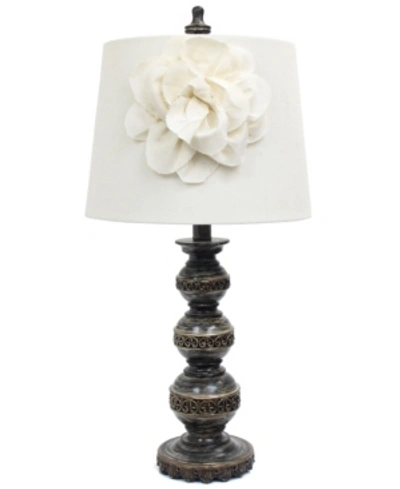 Shop All The Rages Elegant Designs Aged Bronze Stacked Ball Lamp With Couture Linen Flower Shade In White