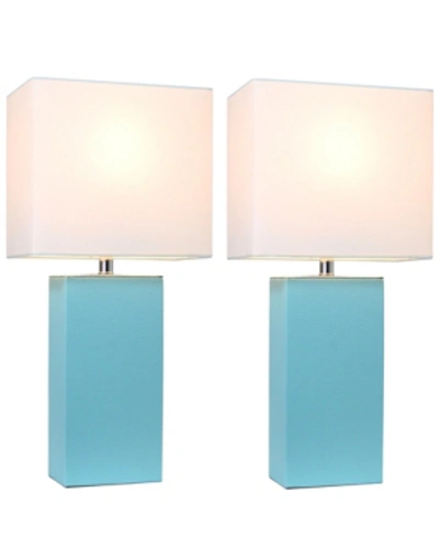 Shop All The Rages Elegant Designs 2 Pack Modern Leather Table Lamps With White Fabric Shades In Aqua
