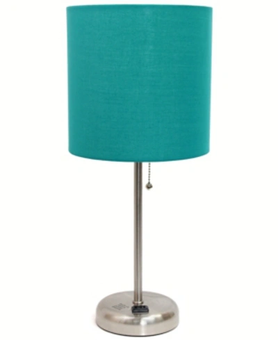 Shop All The Rages Lime Lights Stick Lamp With Charging Outlet And Fabric Shade In Teal