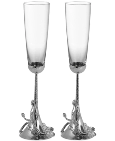 Shop Michael Aram White Orchid Toasting Flute Pair In Silver/clear