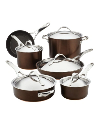 Anolon Nouvelle 11-pc. Copper Luxe Sable Hard-anodized Non-stick Cookware Set In Sable