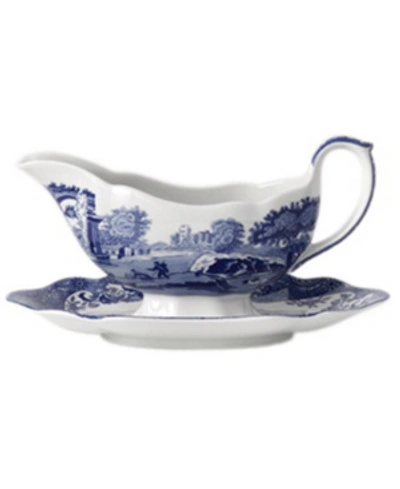 Spode "blue Italian" Gravy Boat With Stand In Blue Italian