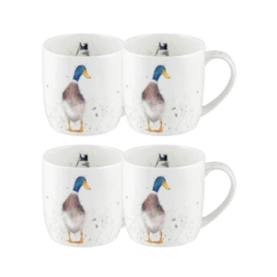 Royal Worcester Wrendale Duck Mug Guard Duck Set Of 4 In White