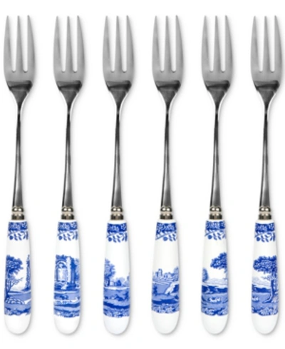 Shop Spode Blue Italian Pastry Forks, Set Of 6 In Blue/white