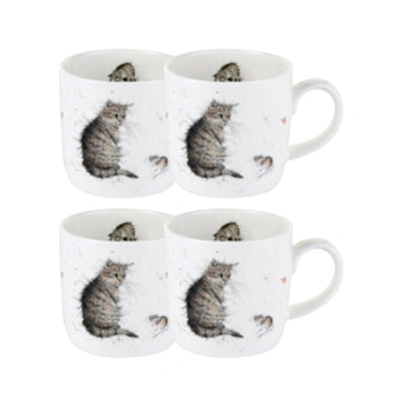 Royal Worcester Wrendale Cat Mug Cat And Mouse Set Of 4 In White