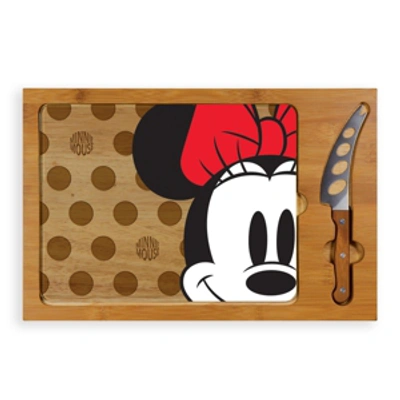 Shop Picnic Time 's Minnie Mouse Glass Top Serving Tray And Knife Set In Brown