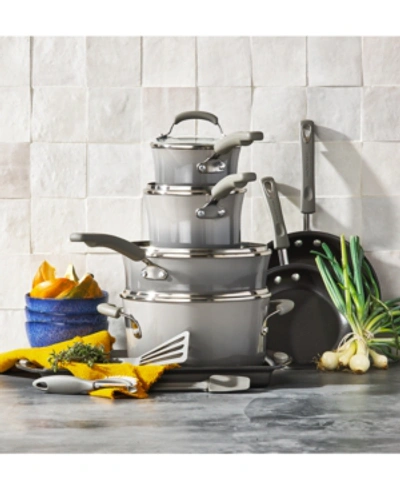 Rachael Ray Classic Brights Hard Enamel Aluminum Nonstick Cookware Set, 14-piece In Sea Salt Gray