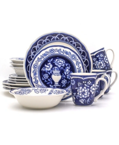 Euro Ceramica Blue Garden 16 Piece Hand-painted Dinnerware Set In Blue And White