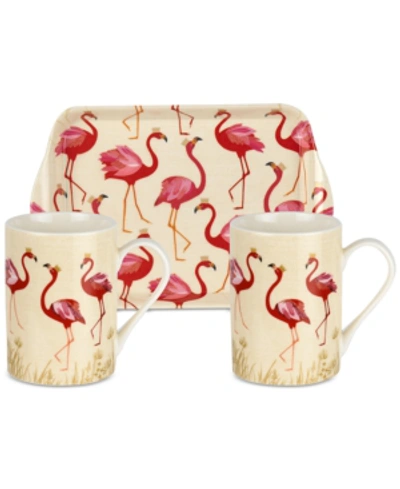 Shop Portmeirion Sara Miller Flamingo Melamine 2-pc. Mug Set With Tray In White