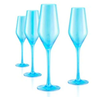 Shop Artland Set Of 4 10oz Luster Turquoise Flutes In Turquoise Iridescent